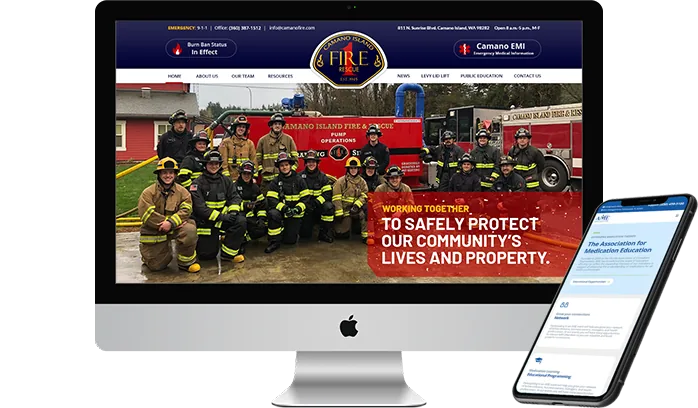 Camano Island Fire & Rescue website, designed by our team, on a desktop and phone