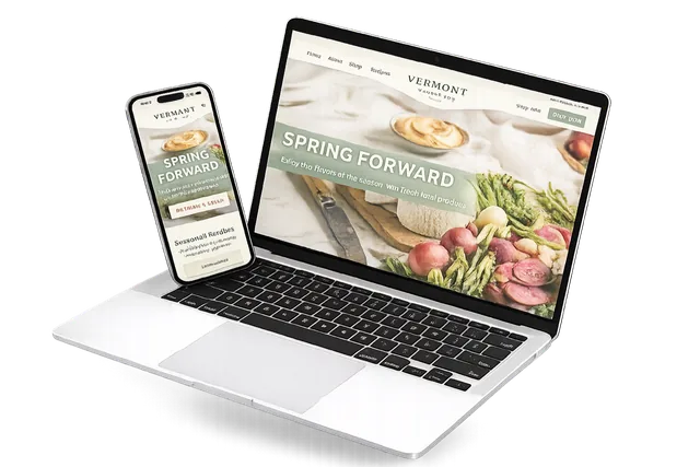 A farm and food WordPress website on a laptop and phone