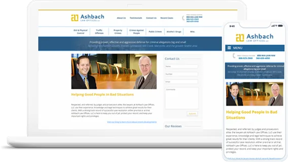 A law firm's WordPress website on a laptop and phone