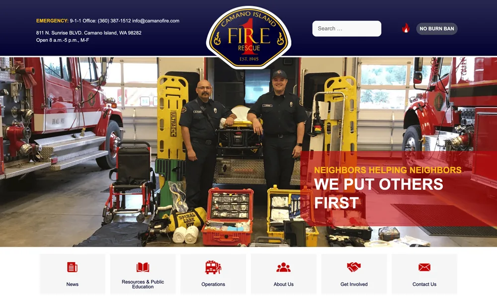 Camano Island Fire & Rescue homepage designed by our team