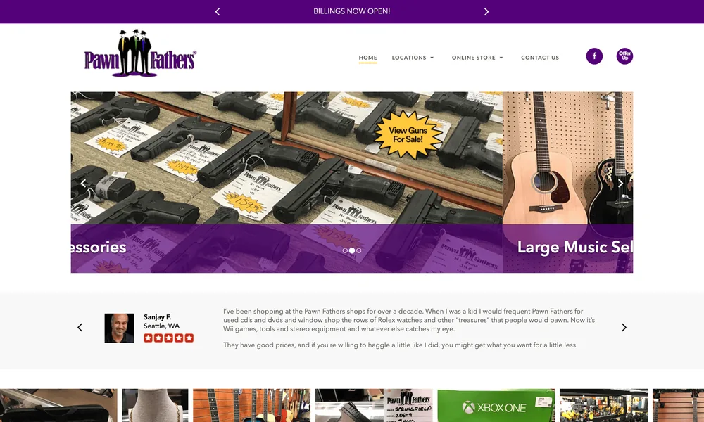 Pawn Fathers homepage designed by our team